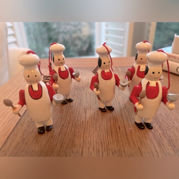 vintage Midwest Wooden Christmas Tree Ornament Chef Cook set of 5 - Picture 1 of 5